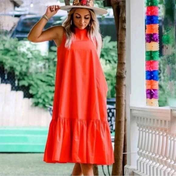 Christopher John Rogers Orange Sleeveless Ruffle Shift Boatneck Dress NWOT - Picture 1 of 12